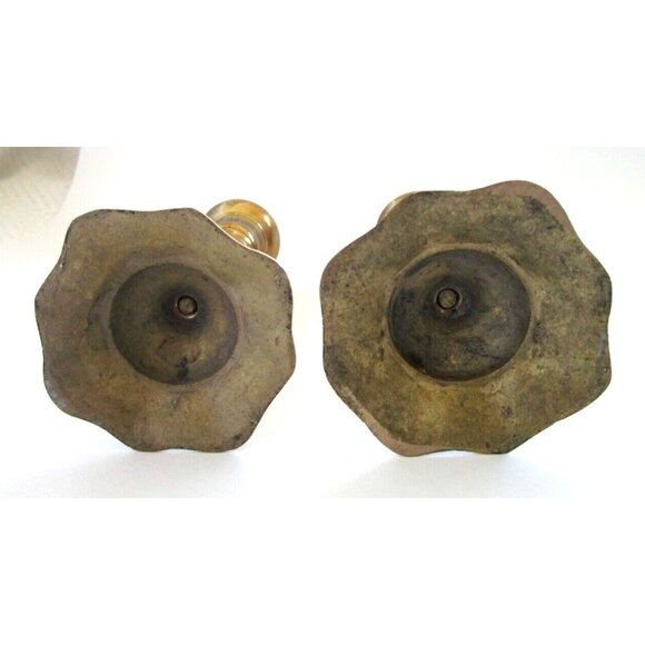 Vintage Brass Candlestick Holders - Set of 2 -Scalloped Design Bases - 5" Height - Picture 7 of 14